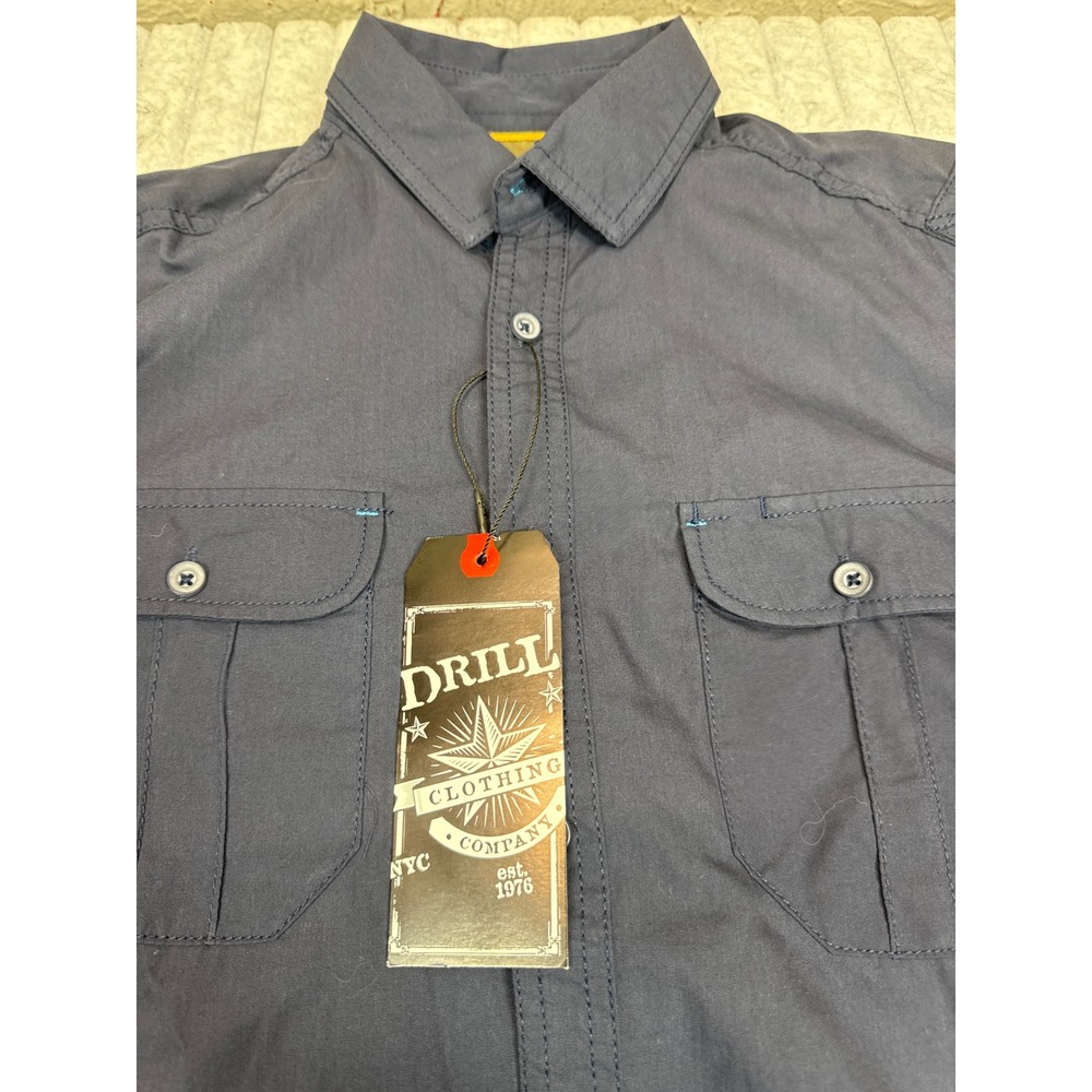 Drill Clothing Company Mens Navy Blue Utility Button Down Shirt Small NWT